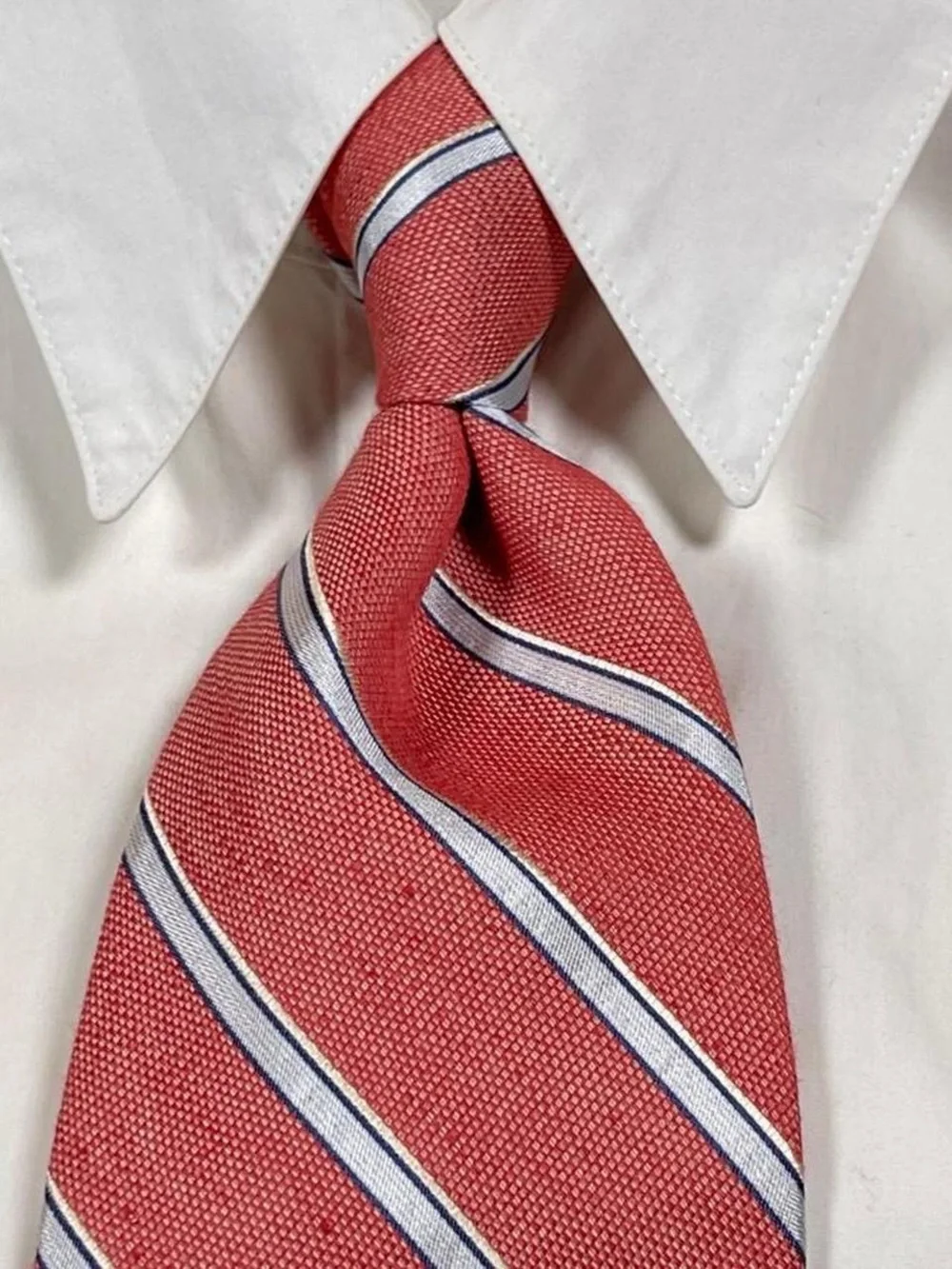 Brooks Brothers Linen/Silk Italian Fabric Orange Striped Tie Hand Made in USA
